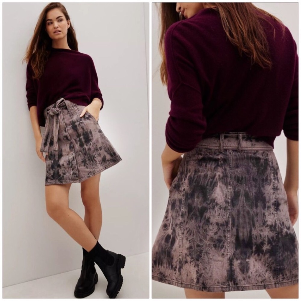 NWT Anthropologie Melina Tie-dye Denim Mini Skirt Size M